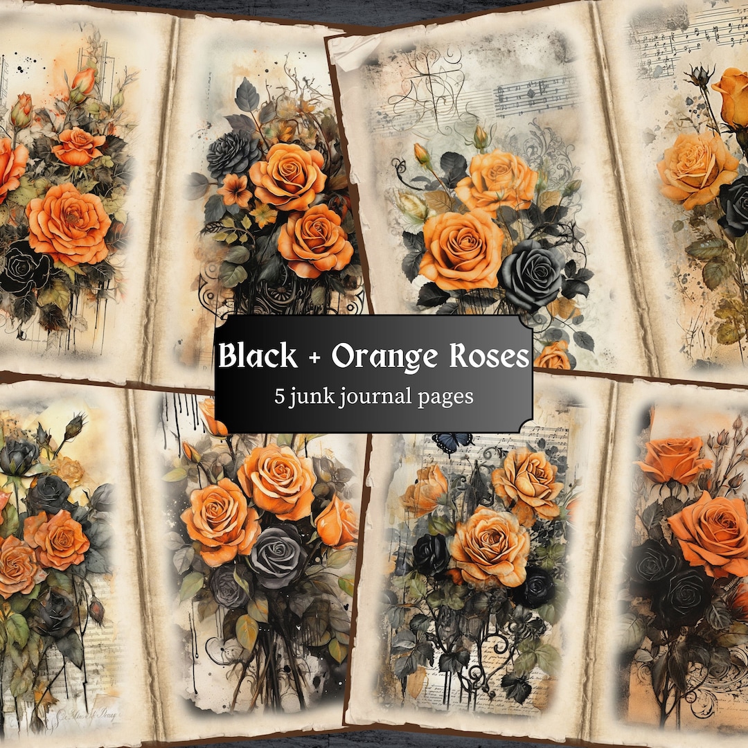 Black and Orange Roses Junk Journal Pages, Gothic Rose Scrapbook ...