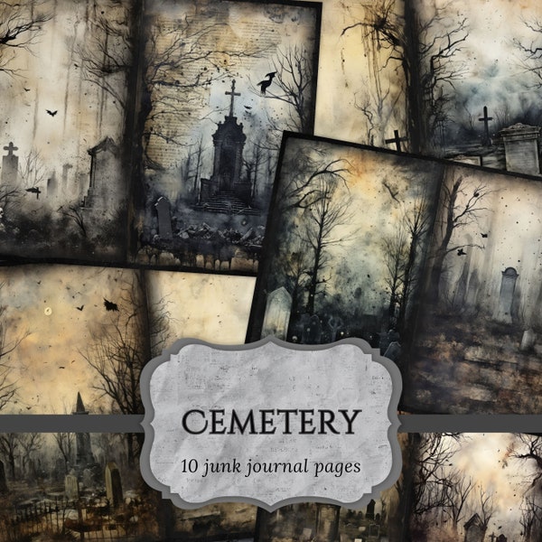 Cemetery Junk Journal Pages, Eerie Gothic Victorian Scrapbook Dark Page Vintage Journal Pages Printable Paper Collage Sheet Digital Download