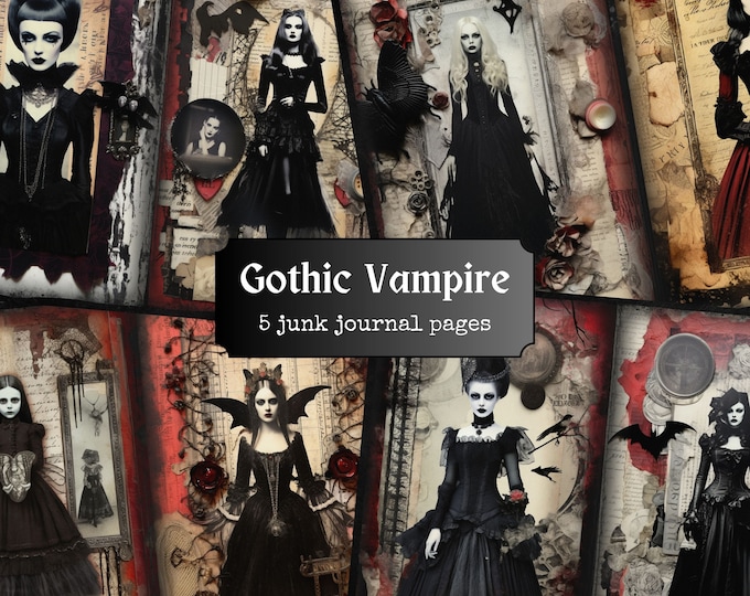 Gothic Vampire Junk Journal Pages Bloodsucker Scrapbook Page Halloween