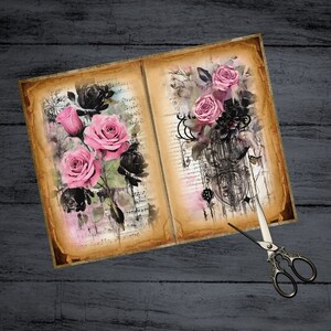 Black and Pink Roses Junk Journal Pages, Gothic Rose Scrapbook, Floral ...