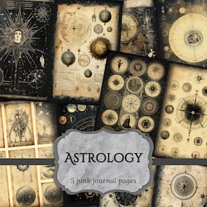 Astrology Junk Journal Pages, Zodiac Scrapbook Page, Celestial Journal Page, Printable Paper, Collage Sheet, Digital Download