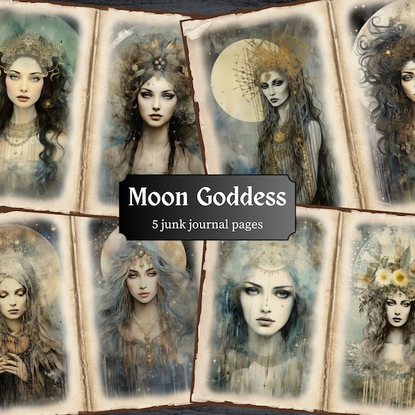 Moon Goddess Junk Journal Pages, Celestial Scrapbooking Page, Dark Fantasy Journal Pages, Printable Paper, Collage Sheet, Digital Download