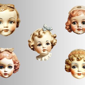 Vintage Doll Head Clipart, Antique Doll Clip Art, Collage PNG Bundle, Retro Head Graphics, Scrapbook, Junk Journal, Digital Download image 5