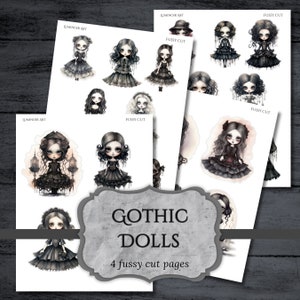 Pages coupées difficiles de poupées gothiques, éphémères pour fille victorienne, complément pour journal indésirable Dark Fantasy, papier imprimable, feuille de collage, téléchargement numérique