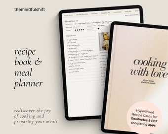 Minimalist Recipe Book, Digital Meal Planner Goodnotes, Weekly and Monthly Meal Planner for Ipad, Digital Recipe Journal Cookbook Template
