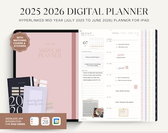 2025 2026 Mid Year Digital Planner: Minimalist Portrait Layout, Goodnotes & Notability Compatible (Digital Download)