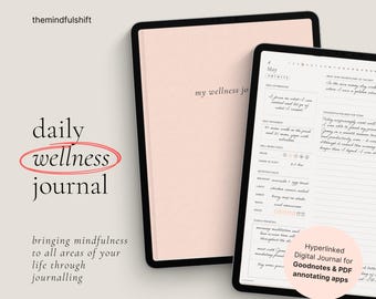 Wellness Journal, Digital Daily Journal Goodnotes, Digital Diary, Mindfulness Journal Prompts, Gratitude Self Care Journal, Meal Tracker
