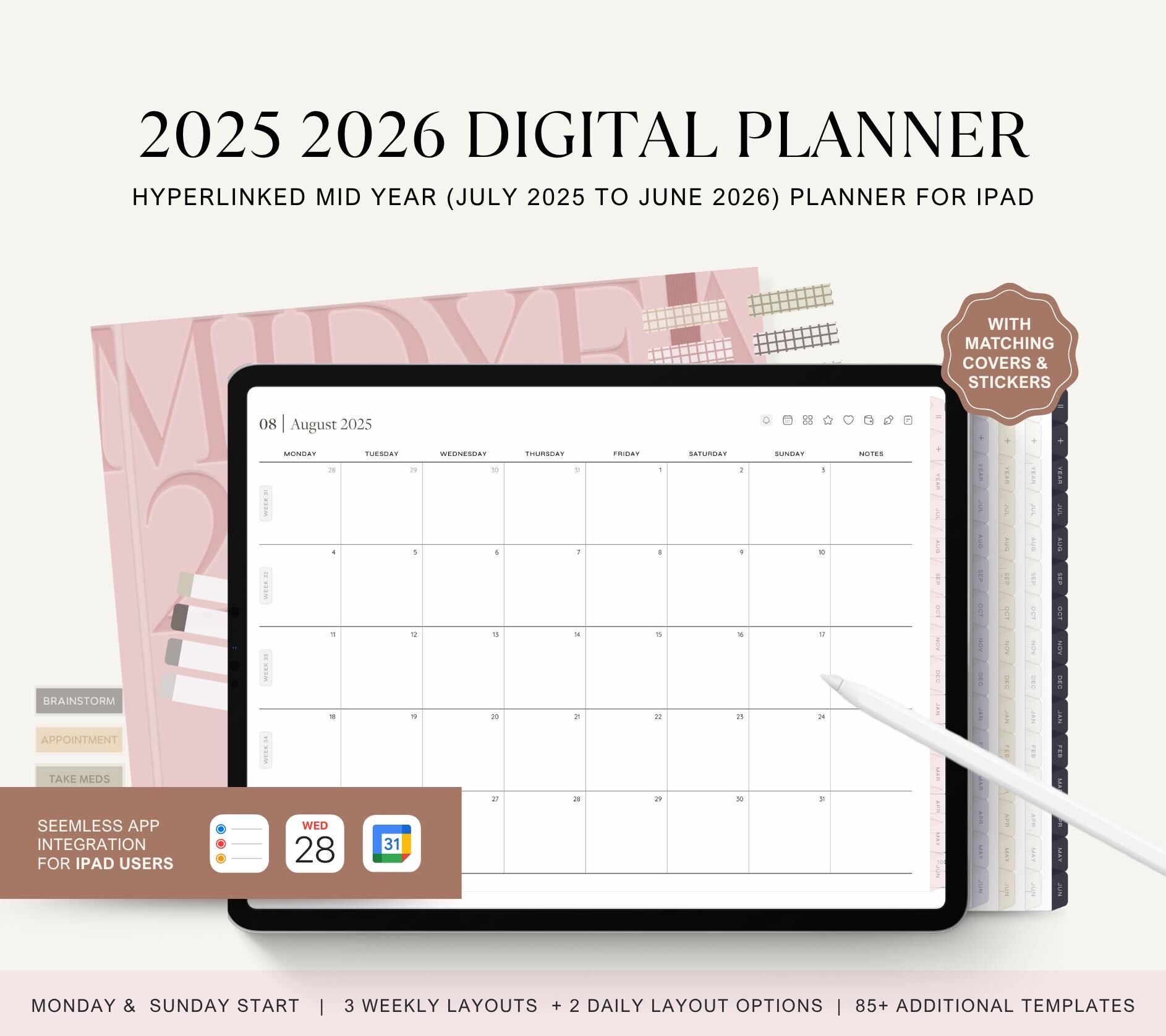 2025 2026 Mid Year Digital Planner: Goodnotes & Notability Compatible ...