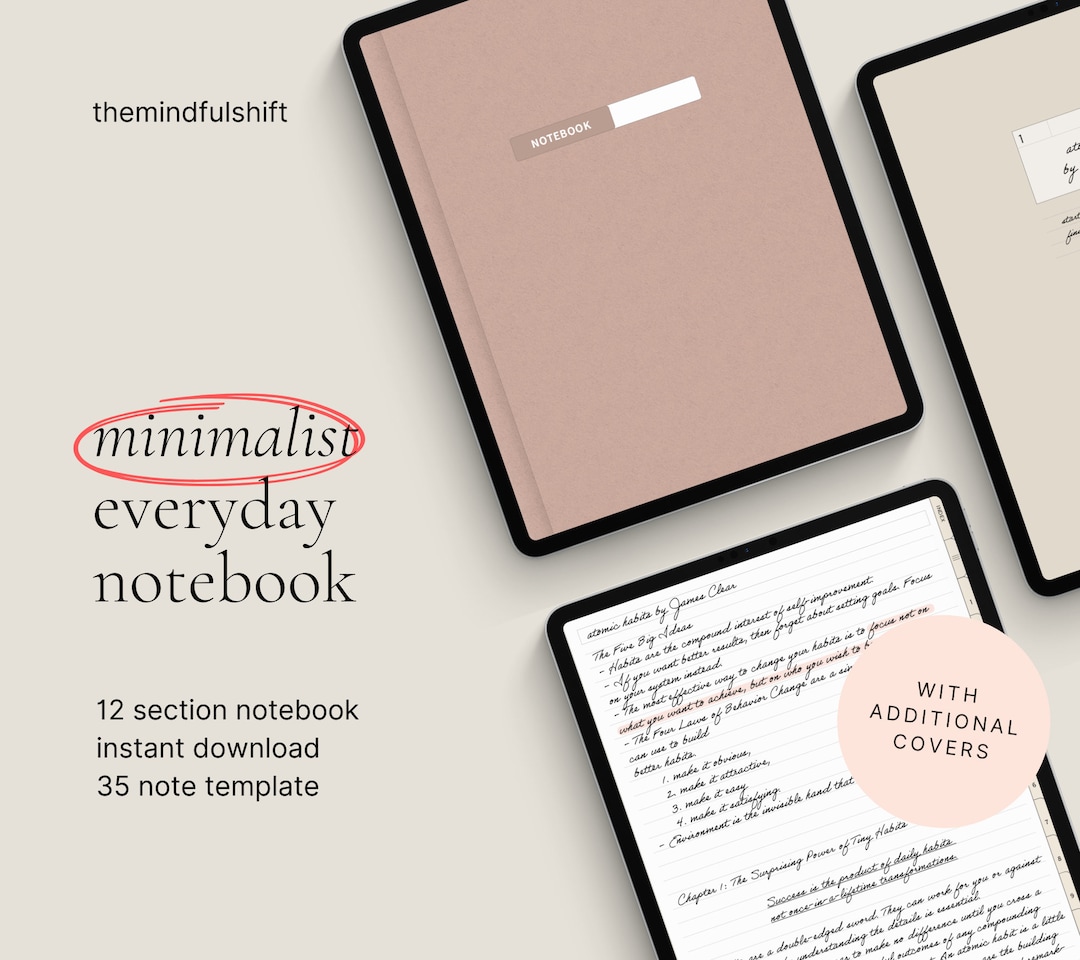 Digital Notebook With Tabs Digital Notebook Minimalist - Etsy