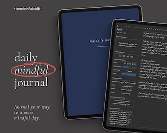 Daily Digital Journal Dark Mode, Digital Diary Minimalist, Mindfulness Journal, Wellness Journal for Ipad, Dark Mode Goodnotes Template