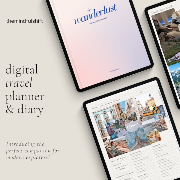 Digitales Reisetagebuch, Reiseplaner, Reiseplaner, digitales Tagebuch Goodnotes, digitales Journal mit Checkliste