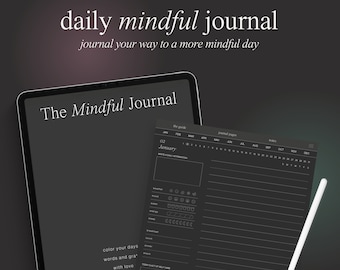 Daily Digital Journal Dark Mode, Digital Diary Minimalist, Mindfulness Journal, Wellness Journal for Ipad, Dark Mode Goodnotes Template