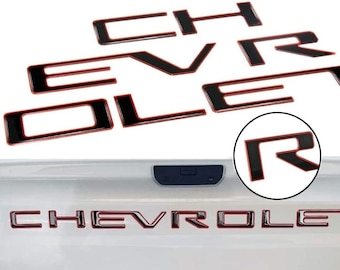 Tailgate Insert Letters for 2019-2026 Silverado Model Emblem Decal, Gloss Black w/ Red Outline
