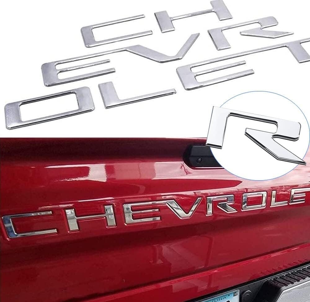 Tailgate Insert Letters for Silverado 2019-2025 Model Raised Emblem Decal, Truck Rear Accessories, Chrome Silver
