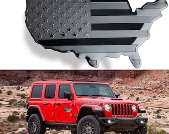 Metal American Flag USA Map Emblem Badge, Black Aluminum Car Decal, Patriotic Fender Tailgate Sticker for Car Truck SUV, 7"x4"