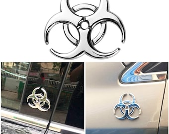 Metal Umbrella Biohazard Symbol Emblem Decal, Chrome Auto Badge, Vehicle Decal for Fender, Door, Tailgate, Truck & SUV