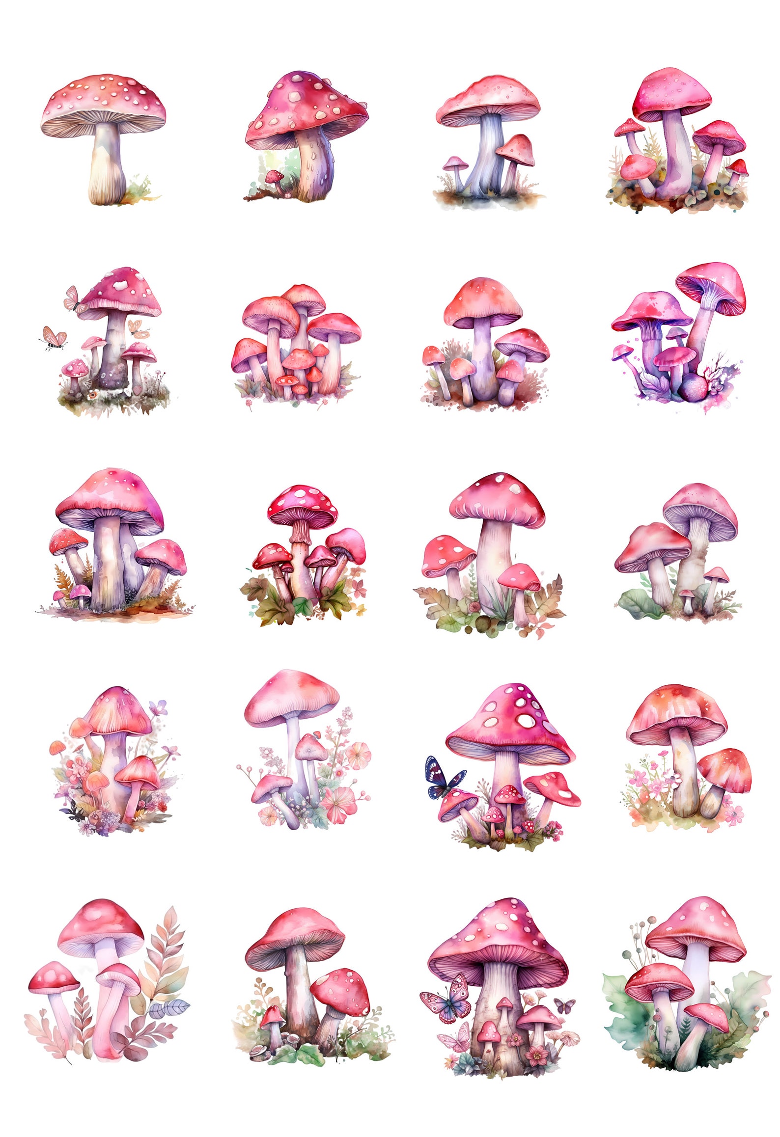 Pink Mushrooms PNG, Mushroom PNG, Mushrooms Bundle, Watercolor Clipart ...