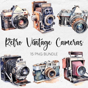 Vintage Camera Watercolor Clipart Bundle, Watercolor Camera PNG, Vintage Camera PNG, Retro Camera Digital Illustration, Commercial Use