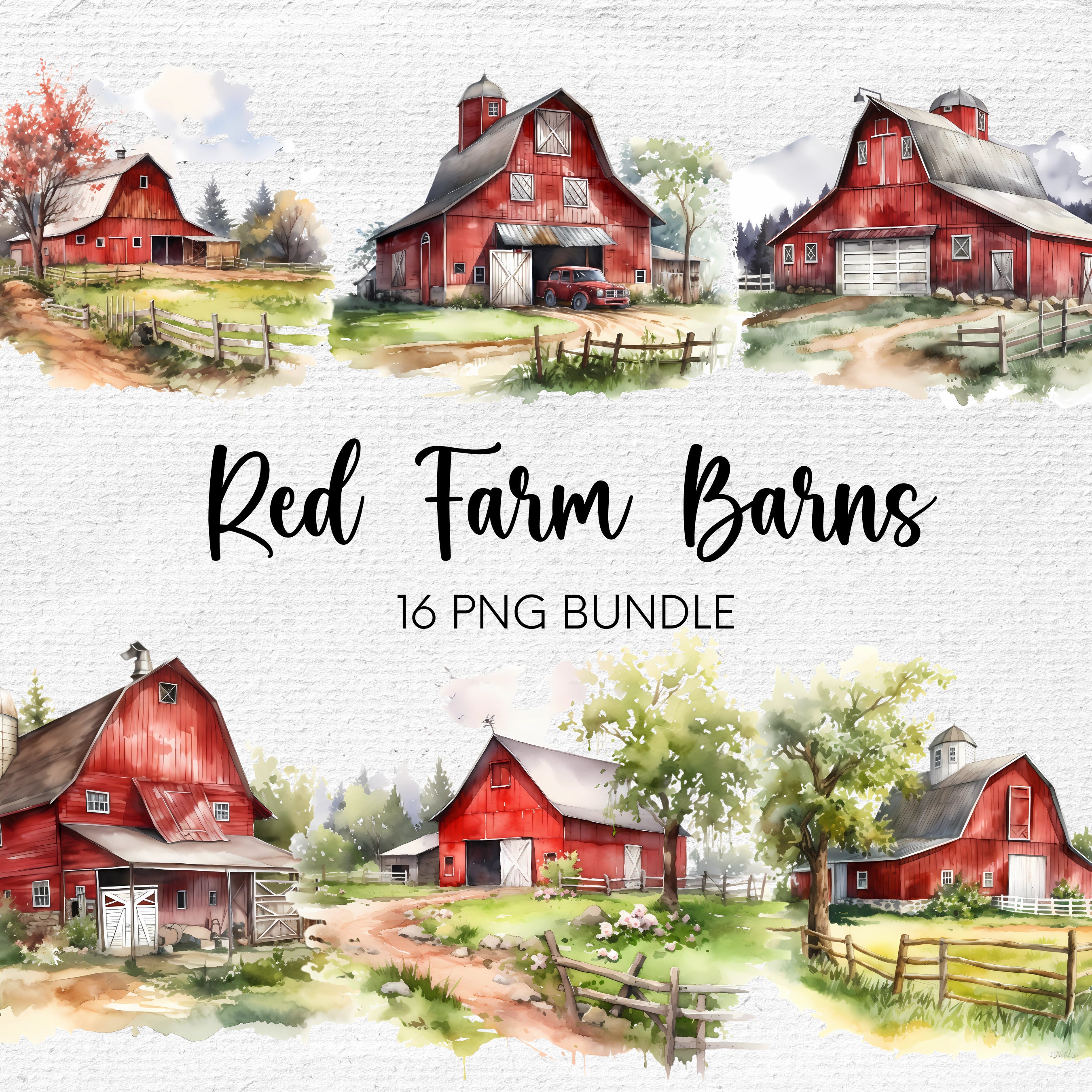 Red Barn Clipart, Watercolor Farm Clipart, Farmhouse PNG, Farm Clipart ...