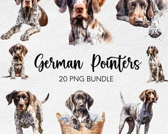 Watercolor German Pointer Clipart, German Pointers PNG, German Shorthaired Pointer, Dog PNG, Commercial Use, Watercolor Clipart Bundle