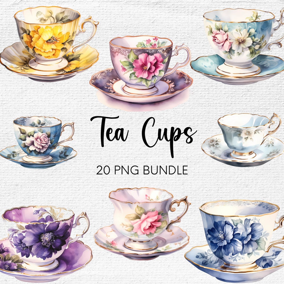 Vintage Tea Cup Clipart PNG, Tea Cups Clip Art, Tea Cup Digital