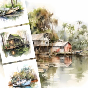 Bayou PNG, Louisiana PNG, Crawfish png, New Orleans png, Cajun png, Southern png, Watercolor Clipart Bundle, Commercial Use