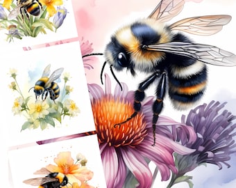 Aquarell-Hummel-Clipart-Paket, Honigbienen-PNG-Bilder (Kommerzielle Lizenz)