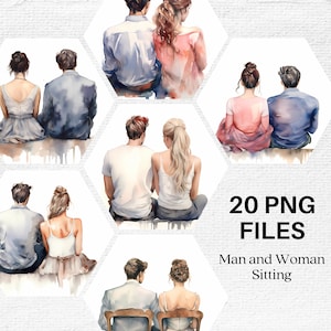 Mann und Frau sitzend Clipart, Paar PNG, Mann und Frau PNG, romantische Clipart, Aquarell Clipart Bundle, Jahrestag, Hochzeit, Liebe PNG