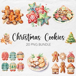 Christmas Cookies PNG, Holiday Cookies PNG, Gingerbread Cookies PNG, Christmas Sweets, Christmas Desserts, Watercolor Clipart Bundle