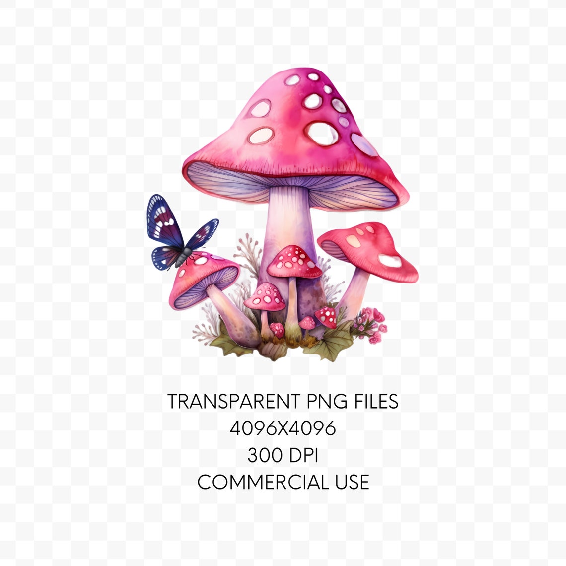 Pink Mushrooms PNG, Mushroom PNG, Mushrooms Bundle, Watercolor Clipart ...