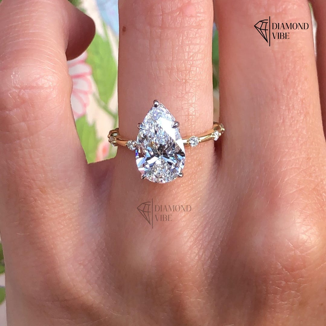 Pear Shaped Diamond Ring Teardrop Engagement Ring Gold Solitaire Ring ...