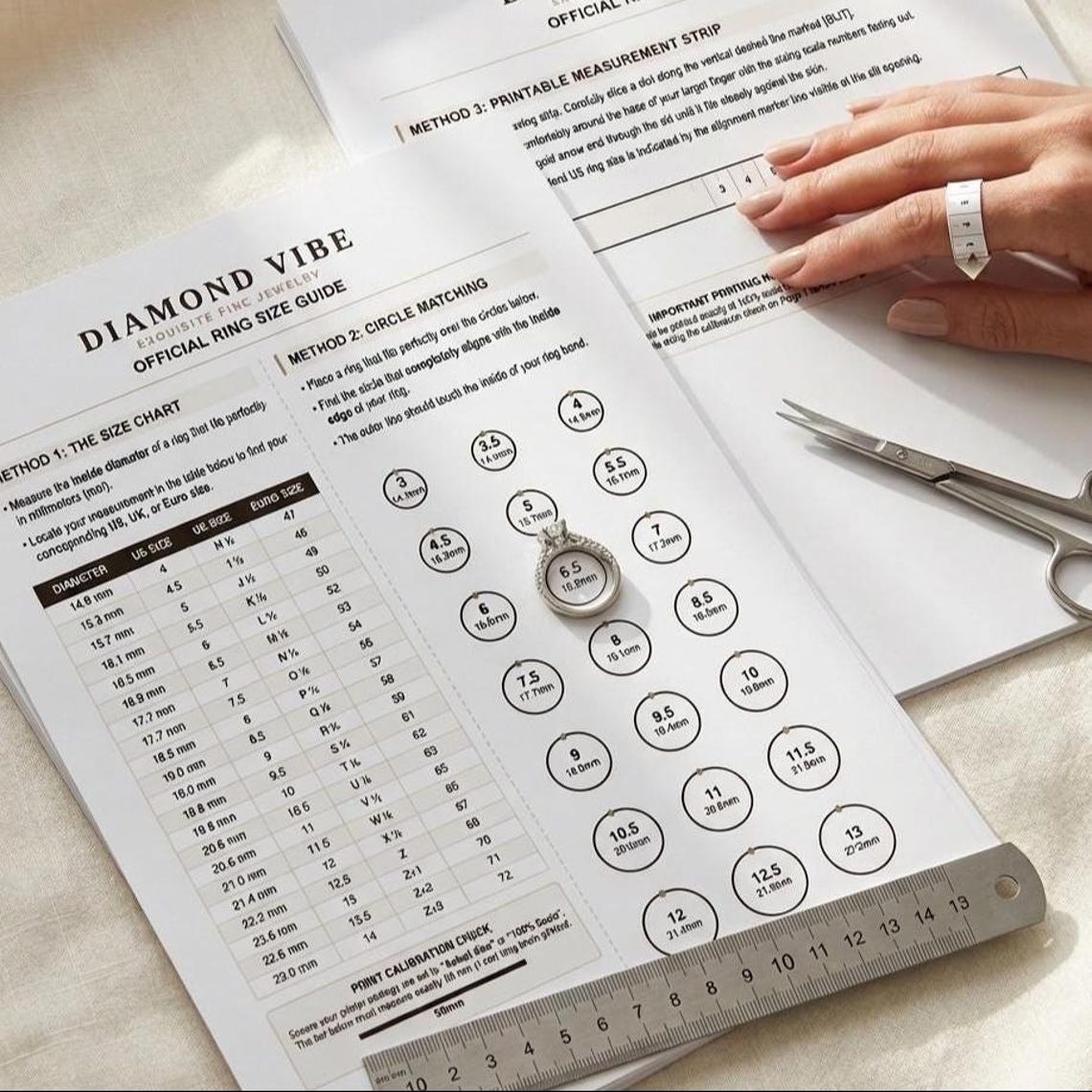 Printable Ring Size Guide by Diamond Vibe Accurate Ring Sizer Chart PDF ...