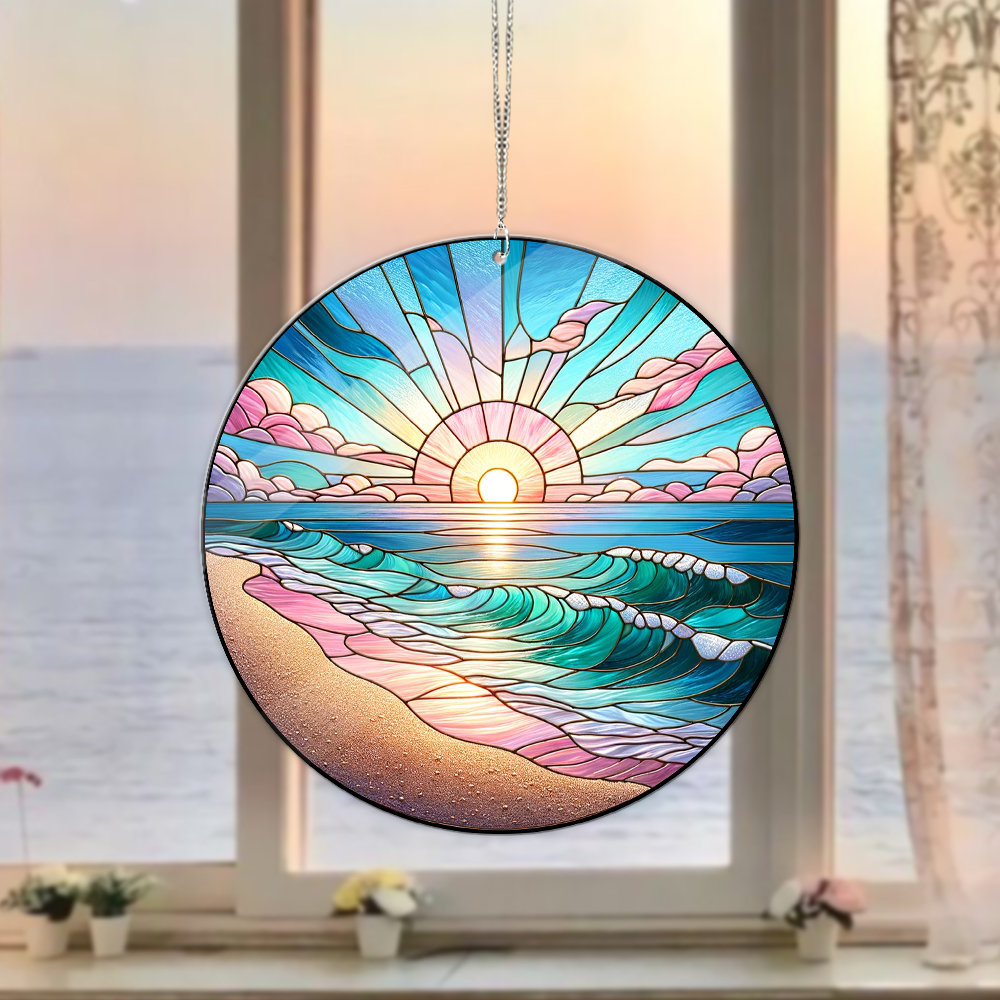 Colorful Stained Glass Window Cling  Coastal Decor - Seaside Glass Gallery