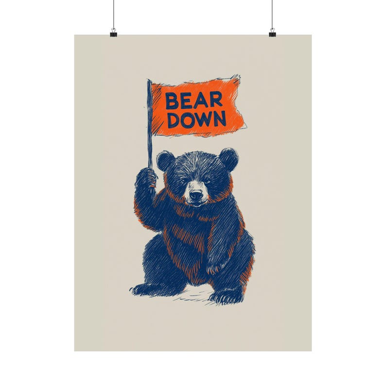 Vintage Chicago Bears Poster – Cute Bear "Bear Down" Flag Art image 10