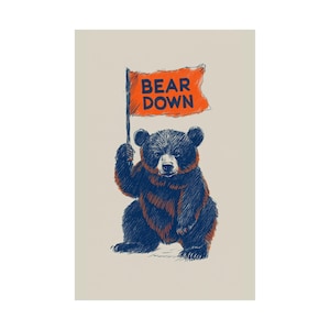 Vintage Chicago Bears Poster – Cute Bear "Bear Down" Flag Art image 2
