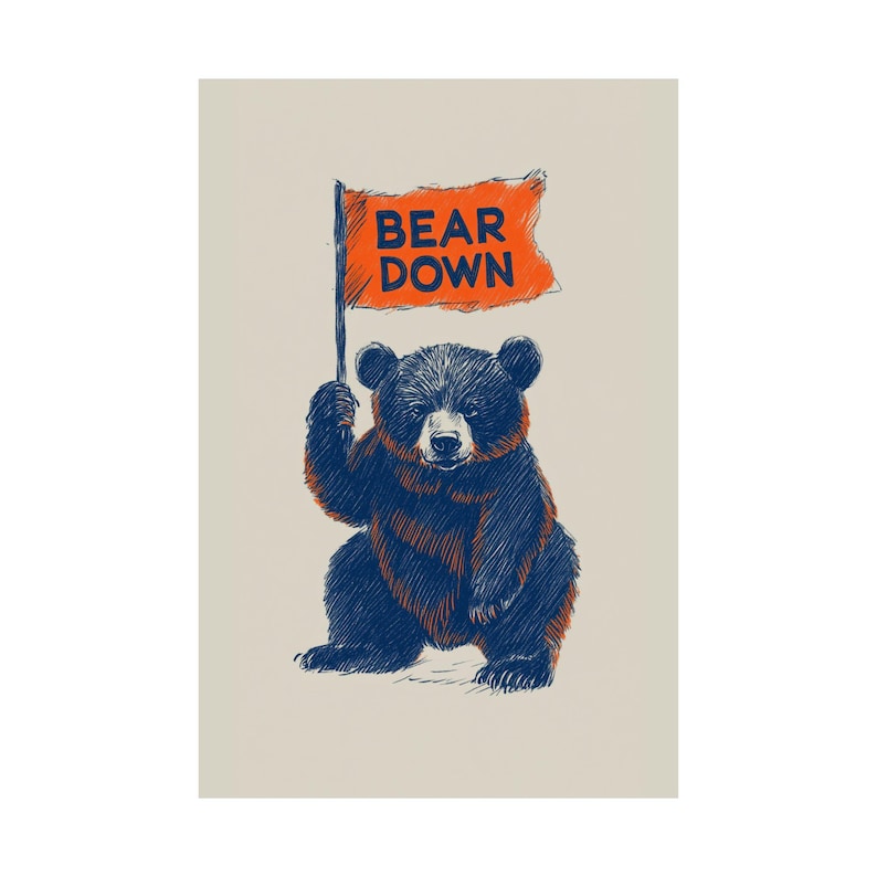 Vintage Chicago Bears Poster – Cute Bear "Bear Down" Flag Art image 2