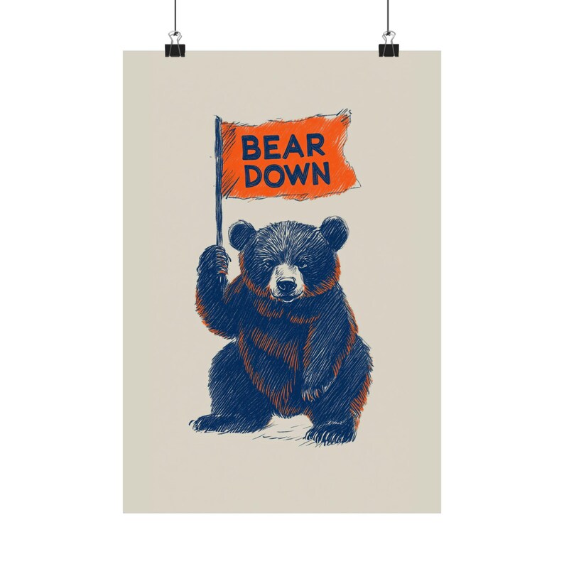 Vintage Chicago Bears Poster – Cute Bear "Bear Down" Flag Art image 8