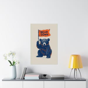 Vintage Chicago Bears Poster – Cute Bear "Bear Down" Flag Art image 3