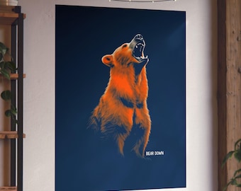 Roaring Bear Minimalistic Poster - Bear Down - Chicago Bears