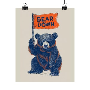 Vintage Chicago Bears Poster – Cute Bear "Bear Down" Flag Art image 7
