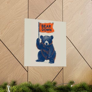 Vintage Chicago Bears Poster – Cute Bear "Bear Down" Flag Art image 4