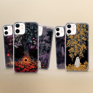 Cute Ghost Phone Case Flowers Cover for iPhone 16Pro Max, 15, 14, 13, 12, Samsung A16, S25, S24, a15, a14, a55, a54, a35, a25, Pixel 9 Pro