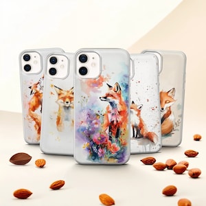 Étui pour téléphone renard aquarelle Foxy Cover pour iPhone 16Pro Max, 15, 14, 13, 12, Samsung A16, S25, S24, a15, a14, a55, a54, a35, a34 Pixel 9 Pro