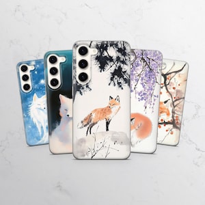 Arctic Fox Phone Case Floral Art Cover for Samsung Galaxy A16, S25, S24, s23, A15, A14, A55, A54, A25, A35, iPhone 15, 14, 13, 12, Pixel 9