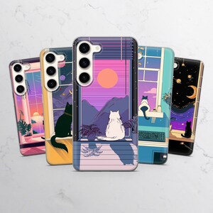 Custodia per telefono retrò con gatto, custodia per telefono Lo-Fi Kitty per Samsung Galaxy A16, S25, S24, s23, A15, A14, A55, A54, A25, A35, iPhone 15, 14 Pixel 9Pro, 7A