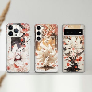 Coque pour téléphone Kitsune Renard à neuf queues pour Google Pixel 9, 8Pro, 7Pro, 7A, 6A, Samsung A16, S25, S24, A15, A55, A35, iPhone 16Pro, 15, 13