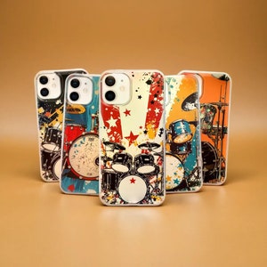 Custodia per telefono Drummer Retro Drums Cover per iPhone 16Pro Max, 15, 14, 13, 12, Samsung A16, S25, S24fe, a15, a25 a24, a55, a54, a35 Pixel 9