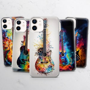 Custodia per telefono con chitarra, custodia musicale per iPhone 16Pro Max, 15, 14, 13, 12, Samsung Galaxy A16, S25, S24, a15, a14, a55, a54, a35 Pixel 9 Pro 7a 6
