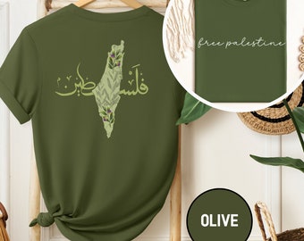 Free Palestine Olive Map Shirt, Arabic Calligraphy Palestine T-shirt, Palestine Indipendence Tee,Palestine Freedom Gift,Palestinian Clothing