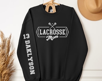 Sweatshirt lacrosse moeder/vader/tante met aangepaste naam op de mouw, jouw naam lacrosse trui, gepersonaliseerde lacrosse ronde hals, Moederdagcadeau